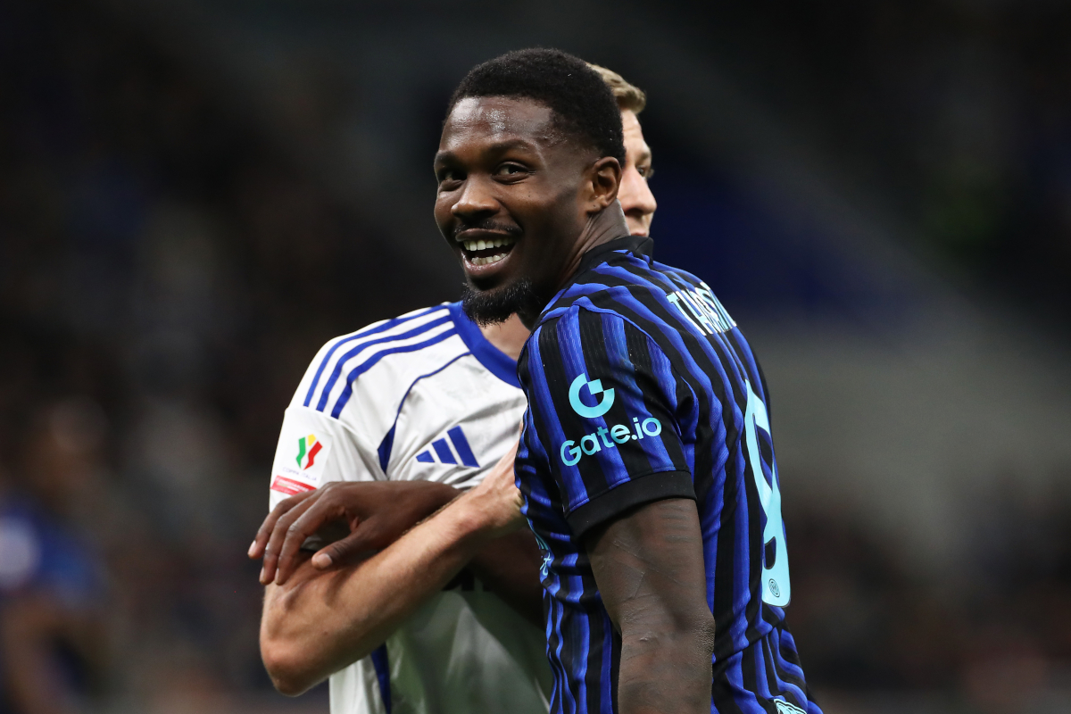 MILAN, ITALY - APRIL 21: Marcus Thuram of FC Internazionale Milano looks on during the Coppa Italia Semi-Final match between FC Internazionale and Como at San Siro on April 21, 2026 in Milan, Italy. (Photo by Marco Luzzani/Getty Images)