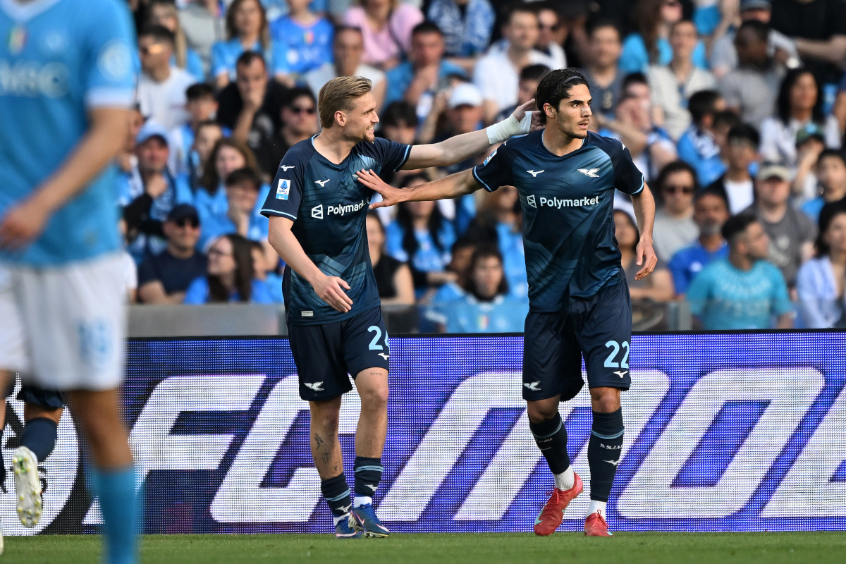 NAPLES, ITALY - APRIL 18: Matteo Cancellieri of SS Lazio celebrates after scoring his side first goal during the Serie A match between SSC Napoli and SS Lazio at Stadio Diego Armando Maradona on April 18, 2026 in Naples, Italy. (Photo by Francesco Pecoraro/Getty Images)