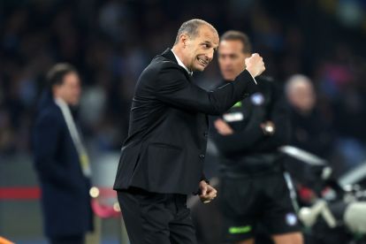 NAPLES, ITALY - APRIL 06: AC Milan head coach Massimiliano Allegri reacts during the Serie A match between SSC Napoli and AC Milan at Stadio Diego Armando Maradona on April 06, 2026 in Naples, Italy. (Photo by Francesco Pecoraro/Getty Images)