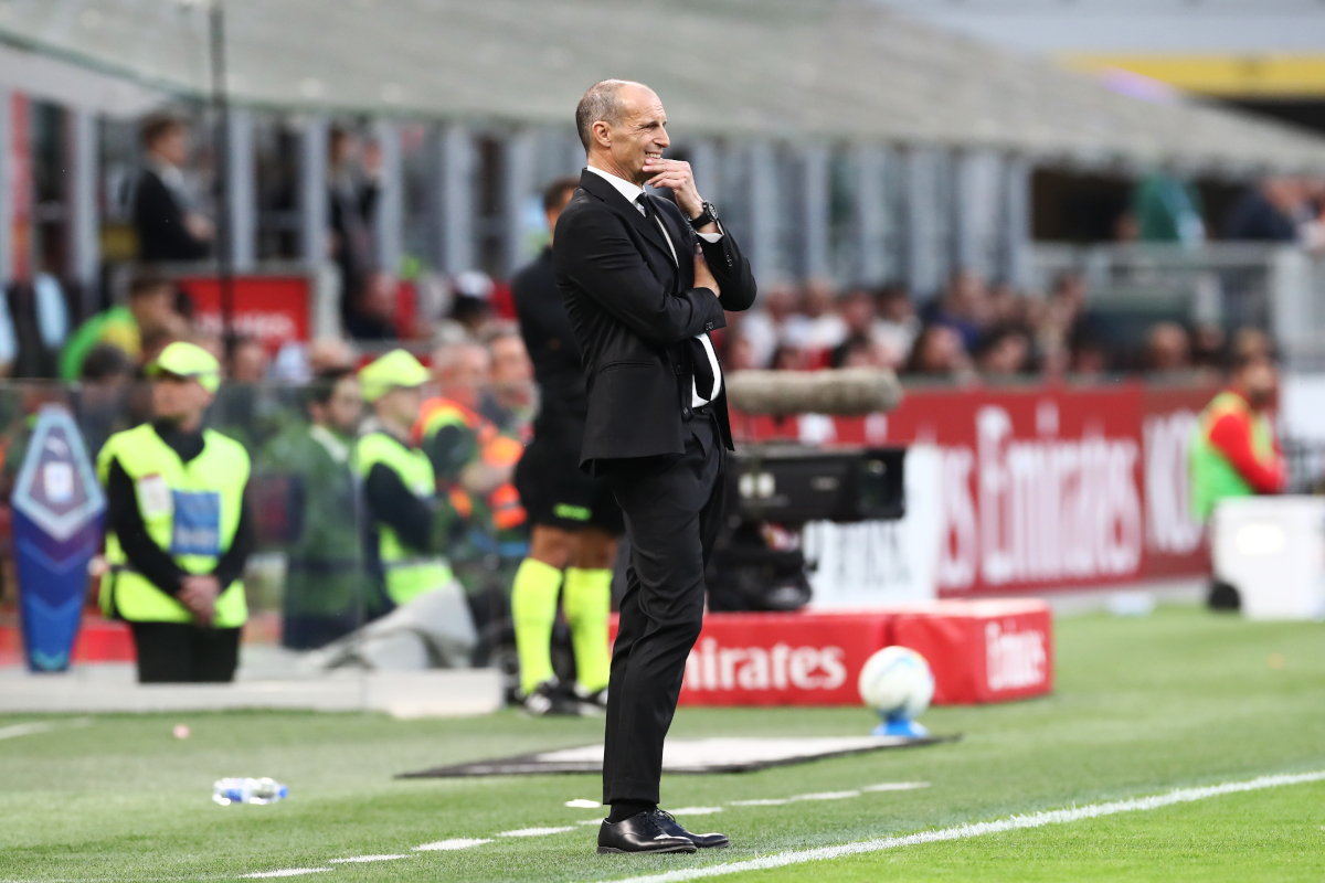 MILAN, ITALY - APRIL 11: Massimiliano Allegri, Head Coach of AC Milan, looks on from the sidelines during the Serie A match between AC Milan and Udinese Calcio at Giuseppe Meazza Stadium on April 11, 2026 in Milan, Italy. (Photo by Marco Luzzani/Getty Images)