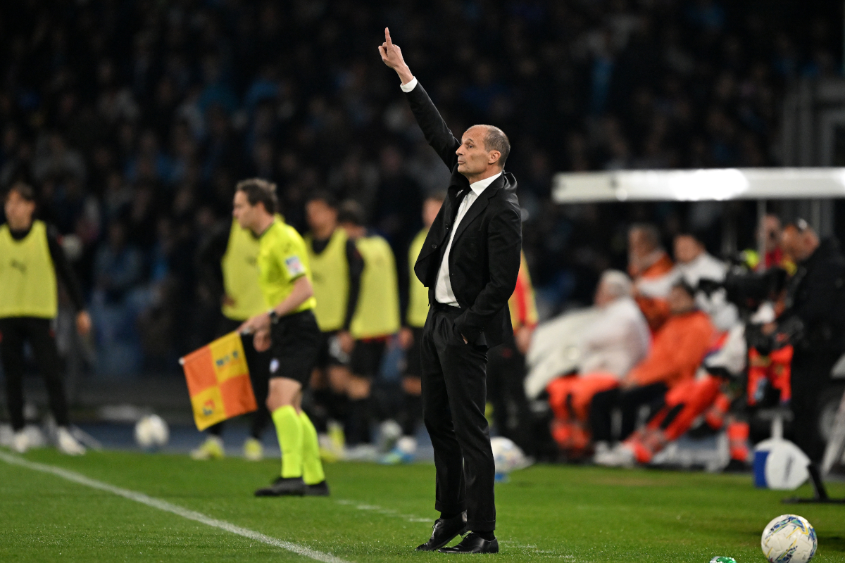 NAPLES, ITALY - APRIL 06: Massimiliano Allegri, head coach of AC Milan gestures during the Serie A match between SSC Napoli and AC Milan at Stadio Diego Armando Maradona on April 06, 2026 in Naples, Italy. (Photo by Francesco Pecoraro/Getty Images)