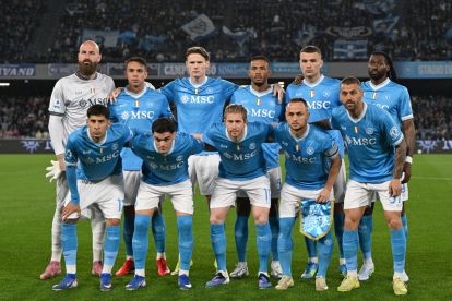 NAPLES, ITALY - APRIL 06: SSC Napoli team pose before the Serie A match between SSC Napoli and AC Milan at Stadio Diego Armando Maradona on April 06, 2026 in Naples, Italy. (Photo by Francesco Pecoraro/Getty Images)