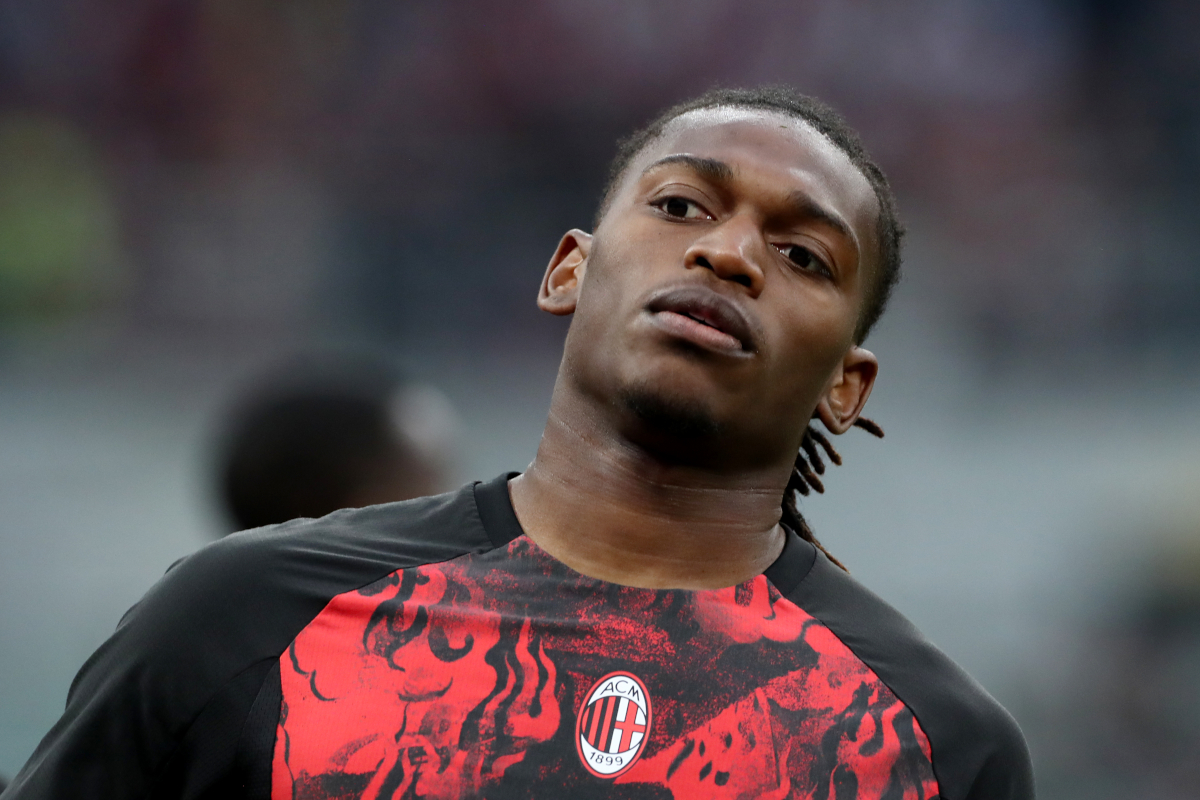 MILAN, ITALY - APRIL 26: Rafael Leao of AC Milan warms up prior to the Serie A match between AC Milan and Juventus FC at Giuseppe Meazza Stadium on April 26, 2026 in Milan, Italy. (Photo by Marco Luzzani/Getty Images)