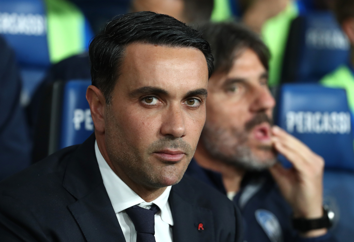 BERGAMO, ITALY - APRIL 22: Raffaele Palladino, Head Coach of Atalanta, looks on prior to the Coppa Italia semifinal match between Atalanta BC and SS Lazio at New Balance Arena on April 22, 2026 in Bergamo, Italy. (Photo by Marco Luzzani/Getty Images)