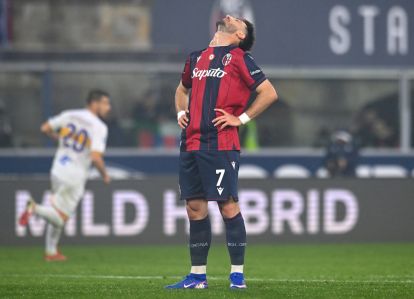 BOLOGNA, ITALY - APRIL 12: Riccardo Orsolini of Bologna reacts during the Serie A match between Bologna FC 1909 and US Lecce at Renato Dall'Ara Stadium on April 12, 2026 in Bologna, Italy. (Photo by Alessandro Sabattini/Getty Images)