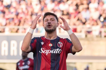 BOLOGNA, ITALY - APRIL 25: Riccardo Orsolini of Bologna FC reacts during the Serie A match between Bologna FC 1909 and AS Roma at Renato Dall'Ara Stadium on April 25, 2026 in Bologna, Italy. (Photo by Emmanuele Ciancaglini/Getty Images)