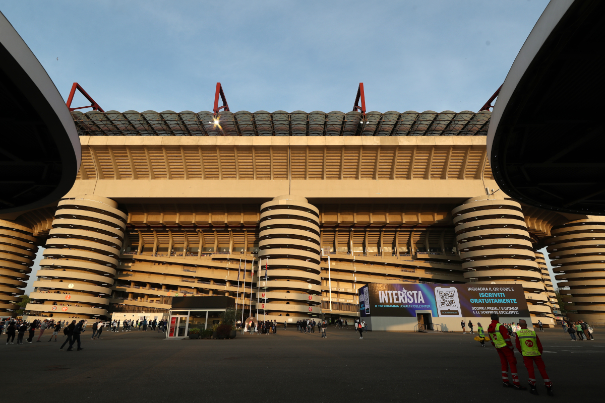 MILAN, ITALY - APRIL 17: General view outside the stadium prior to the Serie A match between FC Internazionale and Cagliari Calcio at Giuseppe Meazza Stadium on April 17, 2026 in Milan, Italy. (Photo by Marco Luzzani/Getty Images)