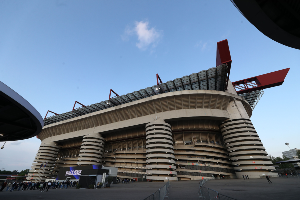 MILAN, ITALY - APRIL 21: A general view of the Giuseppe Meazza Stadium San Siro ahead of the Coppa Italia match between FC Internazionale and Como 1907 at San Siro on April 21, 2026 in Milan, Italy. (Photo by Marco Luzzani/Getty Images)
