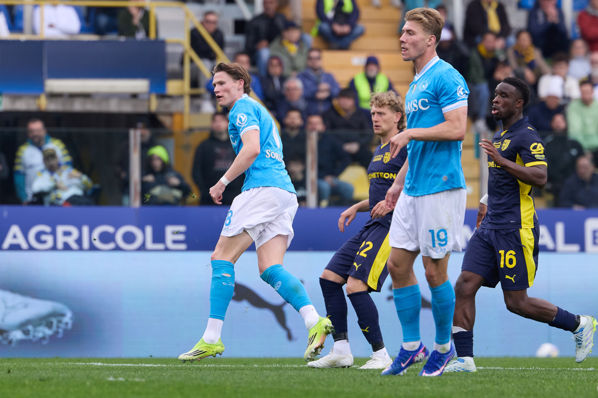 PARMA, ITALY - APRIL 12: Scott McTominay of Napoli SSC celebrates after scoring his team's first goal during the Serie A match between Parma Calcio 1913 and SSC Napoli at Stadio Ennio Tardini on April 12, 2026 in Parma, Italy. (Photo by Emmanuele Ciancaglini/Getty Images)