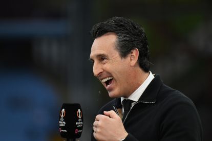 BIRMINGHAM, ENGLAND - APRIL 16: Unai Emery, Manager of Aston Villa, speaks to the media in a pre-match press conference prior to the UEFA Europa League 2025/26 Quarter-Final Leg Two match between Aston Villa FC and Bologna FC 1909 at Villa Park on April 16, 2026 in Birmingham, England. (Photo by Shaun Botterill/Getty Images)