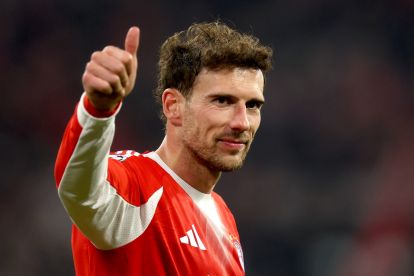 MUNICH, GERMANY - MARCH 18: Leon Goretzka of FC Bayern Munich acknowledges the fans following the UEFA Champions League 2025/26 Round of 16 Second Leg match between FC Bayern München and Atalanta BC at Football Arena Munich on March 18, 2026 in Munich, Germany. (Photo by Alexander Hassenstein/Getty Images)