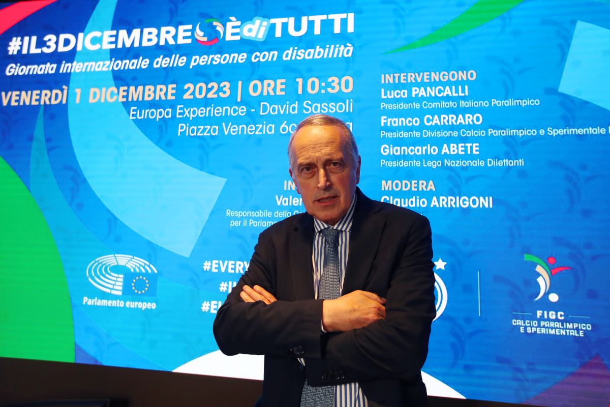 ROME, ITALY - DECEMBER 01: Giancarlo Abete President of LND poses during the FIGC DCPS press conference at Europa Experience on December 01, 2023 in Rome, Italy. (Photo by Paolo Bruno/Getty Images)