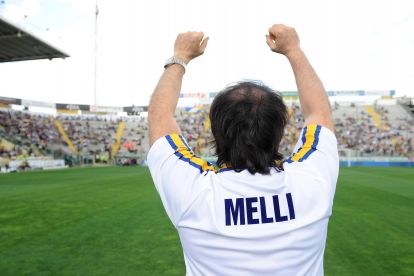 PARMA, ITALY - MAY 12: Alessandro Melli celebrates the twentieth anniversary of the conquest of the Cup Winner's Cup at Wembley prior to the Serie A match between Parma FC and Bologna FC at Stadio Ennio Tardini on May 12, 2013 in Parma, Italy. (Photo by Valerio Pennicino/Getty Images)