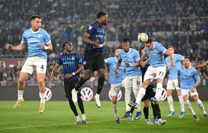 ROME, ITALY - MAY 13: Adam Marusic of Lazio scores an own goal, the first goal for FC Internazionale Milano, during the Coppa Italia Final match between SS Lazio and FC Internazionale at Stadio Olimpico on May 13, 2026 in Rome, Italy. (Photo by Tullio M. Puglia/Getty Images)