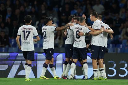 NAPLES, ITALY - MAY 11: Riccardo Orsolini of Bologna FC 1909 celebrates after scoring his side second goal during the Serie A match between SSC Napoli and Bologna FC 1909 at Stadio Diego Armando Maradona on May 11, 2026 in Naples, Italy. (Photo by Francesco Pecoraro/Getty Images)