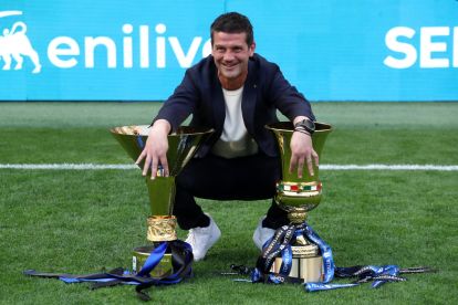 Inter Milan coach Cristian Chivu with trophies