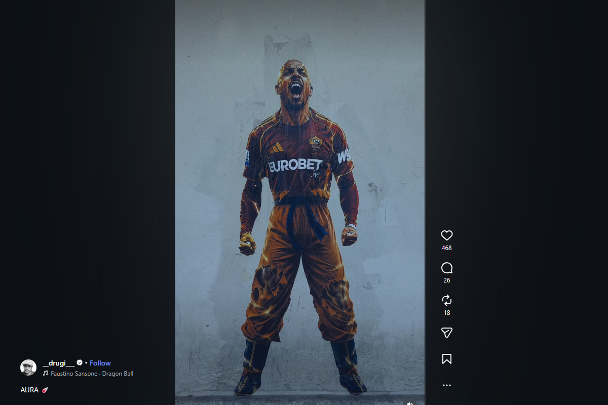Roma striker Donyell Malen depicted as a Dragon Ball Z character