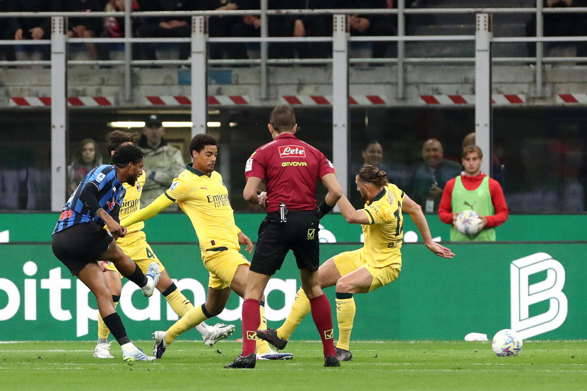 MILAN, ITALY - MAY 10: Ederson of Atalanta scores his team's first goal during the Serie A match between AC Milan and Atalanta BC at Giuseppe Meazza Stadium on May 10, 2026 in Milan, Italy. (Photo by Marco Luzzani/Getty Images)
