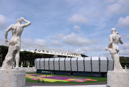 ROME, ITALY - MAY 07: A general view of the BNP Paribas Arena next to the Stadio Olimpico Football Stadium during day three of the Internazionali BNL D'Italia at Foro Italico on May 07, 2026 in Rome, Italy. (Photo by Julian Finney/Getty Images)