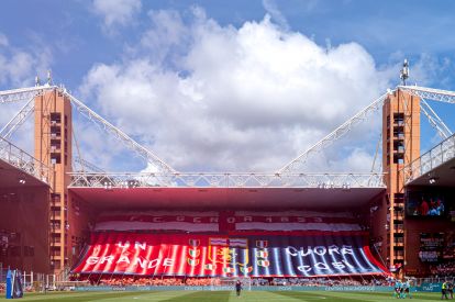 GENOA, ITALY - MAY 17: Genoa fans put up a choreography prior to kick-off in the Serie A match between Genoa CFC and AC Milan at Stadio Luigi Ferraris on May 17, 2026 in Genoa, Italy. (Photo by Simone Arveda/Getty Images)