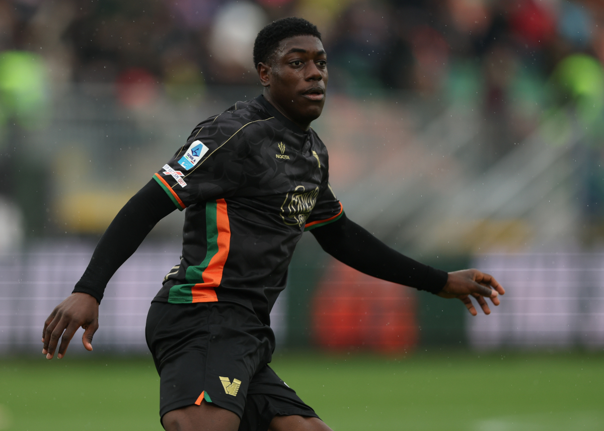 VENICE, ITALY - MARCH 29: Issa Doumbia of Venezia looks on during the Serie A match between Venezia and Bologna at Stadio Pier Luigi Penzo on March 29, 2025 in Venice, Italy. (Photo by Timothy Rogers/Getty Images)