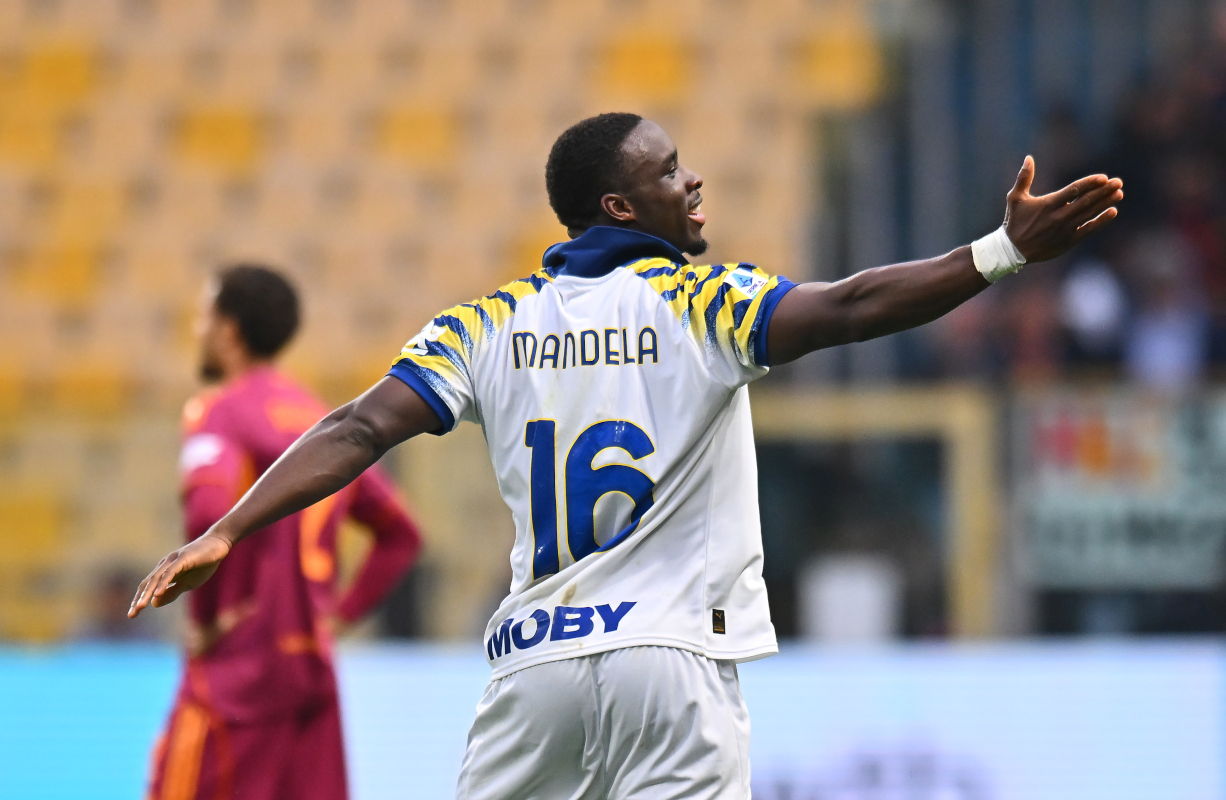 PARMA, ITALY - MAY 10: Mandela Keita of Parma Calcio 1913 celebrates scoring his team's second goal during the Serie A match between Parma Calcio 1913 and AS Roma at Stadio Ennio Tardini on May 10, 2026 in Parma, Italy. (Photo by Alessandro Sabattini/Getty Images)