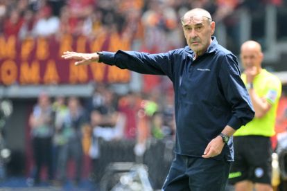 ROME, ITALY - MAY 17: SS Lazio head coach Maurizio Sarr during the Serie A match between AS Roma and SS Lazio at Stadio Olimpico on May 17, 2026 in Rome, Italy. (Photo by Marco Rosi - SS Lazio/Getty Images)