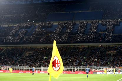 MILAN, ITALY - MAY 10: Fans of AC Milan spell out "G.F OUT", as they protest against Giorgio Furlani, Chief Executive Officer of AC Milan, prior to the Serie A match between AC Milan and Atalanta BC at Giuseppe Meazza Stadium on May 10, 2026 in Milan, Italy. (Photo by Marco Luzzani/Getty Images)
