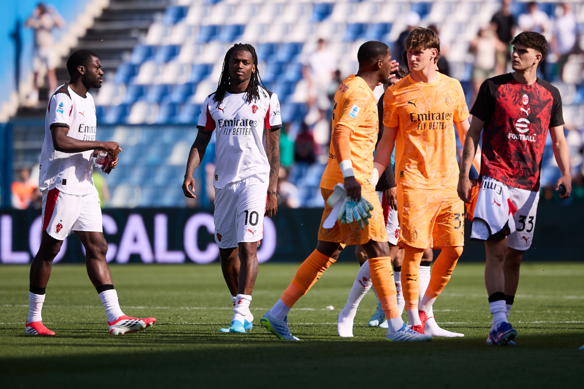 SASSUOLO, ITALY - MAY 03: Rafael Leao of AC Milan looks on after the match during the Serie A match between US Sassuolo Calcio and AC Milan at Mapei Stadium Citta del Tricolore on May 03, 2026 in Sassuolo, Italy. (Photo by Emmanuele Ciancaglini/Getty Images)