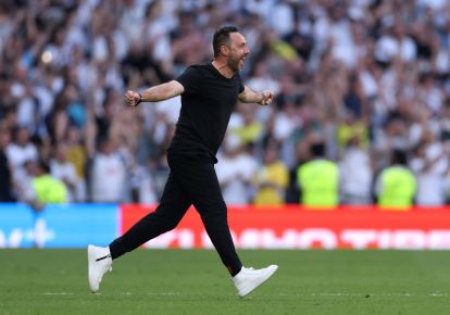 LONDON, ENGLAND - MAY 24: Roberto De Zerbi, Manager of Tottenham Hotspur, celebrates after the team secured safety from relegation during the Premier League match between Tottenham Hotspur and Everton at Tottenham Hotspur Stadium on May 24, 2026 in London, England. (Photo by Richard Heathcote/Getty Images)