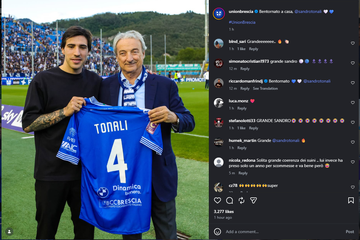 Sandro Tonali visits Union Brescia