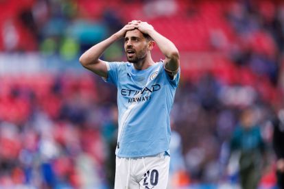 LONDON, ENGLAND - MAY 16: Bernardo Silva of Manchester City reacts following during the Emirates FA Cup Final match between Chelsea and Manchester City on May 16, 2026 in London, England. (Photo by Ryan Pierse/Getty Images) (Juventus links)