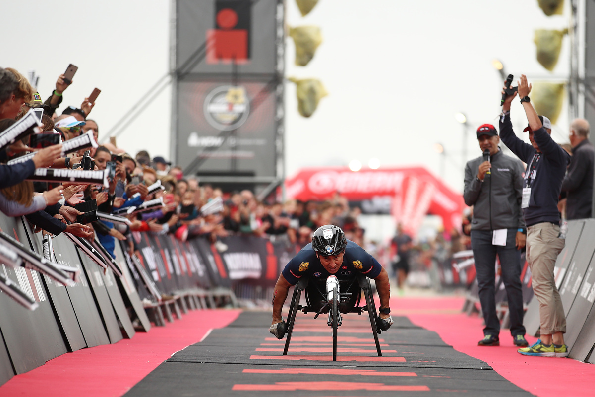 CERVIA, ITALY - SEPTEMBER 20: Alex Zanardi of Italy heads for the finish  line on IRONMAN 70.3 Emilia Romagna on September 22, 2019 in Cervia, Italy. (Photo by Bryn Lennon/Getty Images for IRONMAN)