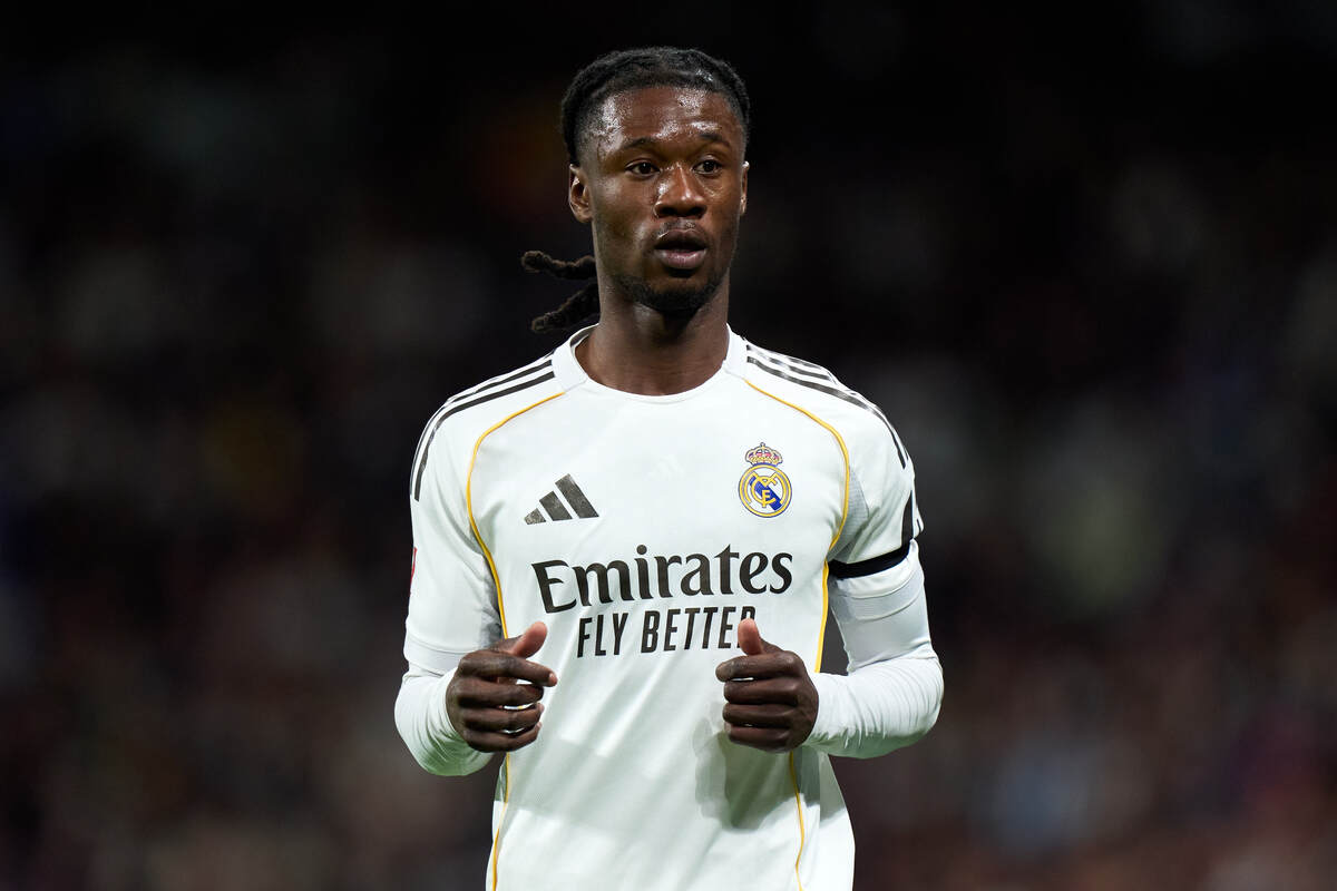 MADRID, SPAIN - MARCH 14: Eduardo Camavinga of Real Madrid looks on during the LaLiga EA Sports match between Real Madrid CF and Elche CF at Estadio Santiago Bernabeu on March 14, 2026 in Madrid, Spain. (Photo by Angel Martinez/Getty Images)