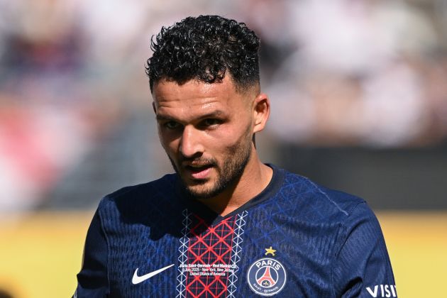 EAST RUTHERFORD, NEW JERSEY - JULY 09: Goncalo Ramos #9 of Paris Saint-Germainn looks on during the FIFA Club World Cup 2025 semi-final match between Paris Saint-Germain and Real Madrid CF at MetLife Stadium on July 09, 2025 in East Rutherford, New Jersey. (Photo by David Ramos/Getty Images)