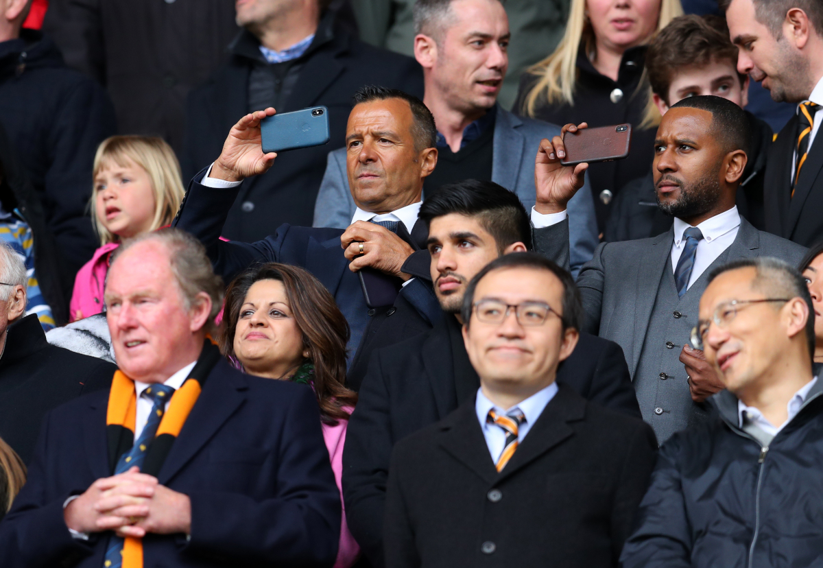WOLVERHAMPTON, ENGLAND - APRIL 15: Football agent Jorge Mendes takes a photo during the Sky Bet Championship match between Wolverhampton Wanderers and Birmingham City at Molineux on April 15, 2018 in Wolverhampton, England. (Photo by Catherine Ivill/Getty Images)