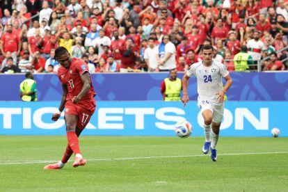 HOUSTON, TEXAS - JUNE 23: Rafael Leao #17 of Portugal scores his team's fifth goal during the FIFA World Cup 2026 Group K match between Portugal and Uzbekistan at Houston Stadium on June 23, 2026 in Houston, Texas. (Photo by Charlotte Wilson/Getty Images)