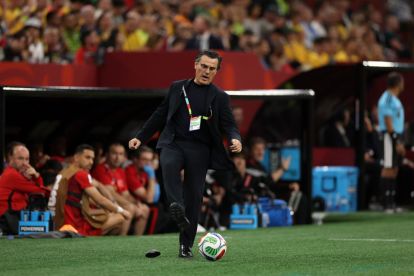 VANCOUVER, BRITISH COLUMBIA - JUNE 13: Vincenzo Montella, Head Coach of Turkiye, kicks the ball during the FIFA World Cup 2026 Group D match between Australia and Türkiye at BC Place Vancouver on June 13, 2026 in Vancouver, British Columbia. (Photo by Stu Forster/Getty Images)