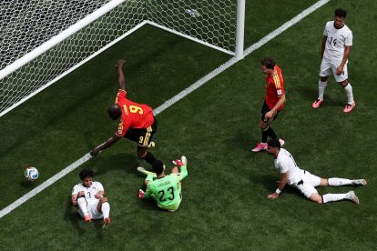 SEATTLE, WASHINGTON - JUNE 15: Romelu Lukaku #9 of Belgium forces an own goal by Mohamed Hany #3 of Egypt during the FIFA World Cup 2026 Group G match between Belgium and Egypt at Seattle Stadium on June 15, 2026 in Seattle, Washington. (Photo by Emilee Chinn/Getty Images)