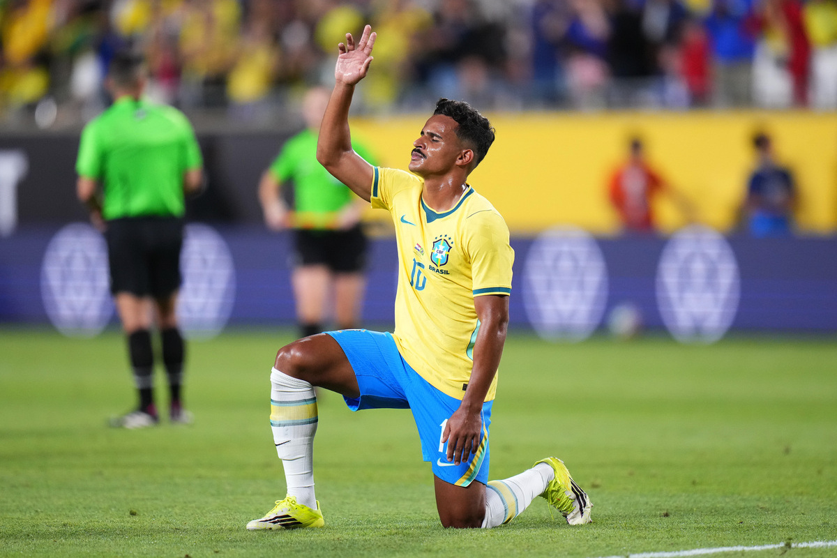 ORLANDO, FLÓRIDA - 31 DE MARÇO: Kaiky Bruno do Brasil reage após o amistoso internacional entre Brasil e Croácia no Camping World Stadium em 31 de março de 2026 em Orlando, Flórida. (Foto de Rich Story/Getty Images) (link COMO)