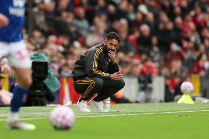 MANCHESTER, ENGLAND - OCTOBER 04: Ruben Amorim, Manager of Manchester United, reacts during the Premier League match between Manchester United and Sunderland at Old Trafford on October 04, 2025 in Manchester, England. (Photo by Carl Recine/Getty Images)