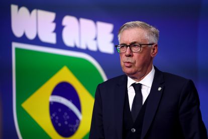 MIAMI GARDENS, FLORIDA - JUNE 24: Carlo Ancelotti, Head Coach of Brazil, walks out of the tunnel for the second half during the FIFA World Cup 2026 Group C match between Scotland and Brazil at Miami Stadium on June 24, 2026 in Miami Gardens, Florida. (Photo by Megan Briggs/Getty Images)