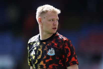 LONDON, ENGLAND - APRIL 12: Aaron Ramsdale of Newcastle United looks on as he warms up prior to the Premier League match between Crystal Palace and Newcastle United at Selhurst Park on April 12, 2026 in London, England. (Photo by Eddie Keogh/Getty Images)