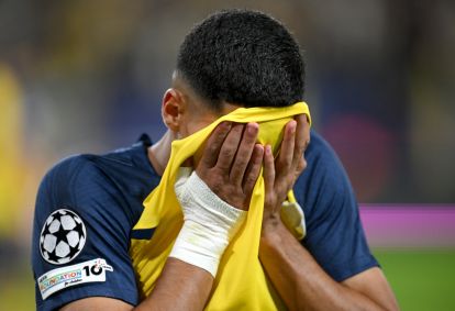 BRUSSELS, BELGIUM - OCTOBER 01: Anan Khalaili of R. Union Saint-Gilloise looks dejected during the UEFA Champions League 2025/26 League Phase MD2 match between R. Union Saint-Gilloise and Newcastle United FC at RSC Anderlecht Stadium on October 01, 2025 in Brussels, Belgium. (Photo by Stuart Franklin/Getty Images)