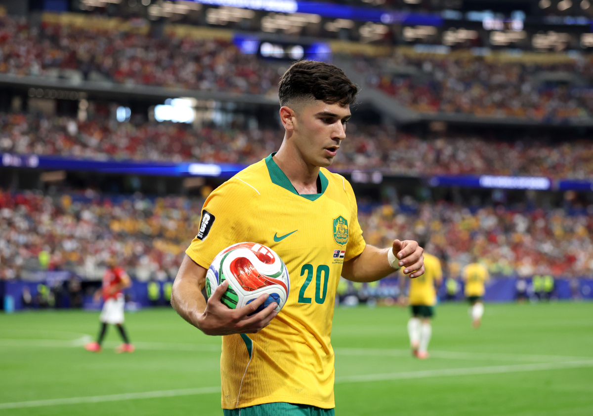 ARLINGTON, TEXAS - 03 DE JULHO: Christian Volpato # 20 da Austrália é visto durante a partida das oitavas de final da Copa do Mundo FIFA 2026 entre Austrália e Egito no Dallas Stadium em 03 de julho de 2026 em Arlington, Texas. (Foto de Kevin C. Cox/Getty Images)