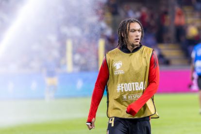 BRUSSELS, BELGIUM - SEPTEMBER 07: Diego Moreira of Belgium warms up during the FIFA World Cup 2026 qualifier match between Belgium and Kazakhstan at on September 07, 2025 in Brussels, Belgium. (Photo by Omar Havana/Getty Images)