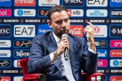 NAPLES, ITALY - JULY 14: Giovanni Manna SSC Napoli sports director as Massimiliano Allegri is unveiled as the new SSC Napoli head coach at Teatro di San Carlo on July 14, 2026 in Naples, Italy. (Photo by Francesco Pecoraro/Getty Images)
