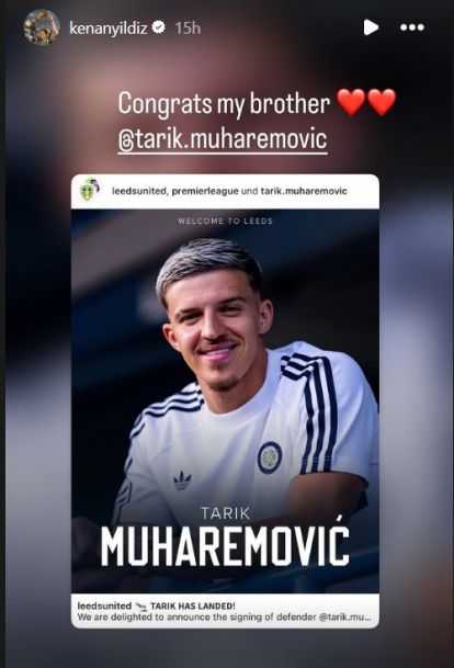 Kenan Yildiz congratulates Tarik Muharemovic on Leeds move after Sassuolo thanks