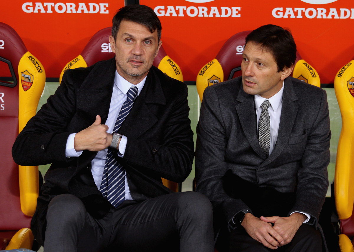 ROMA, ITÁLIA - 03 DE FEVEREIRO: (LR) Paolo Maldini e Leonardo do Milan observam antes da partida da Série A entre AS Roma e AC Milan no Stadio Olimpico em 3 de fevereiro de 2019 em Roma, Itália. (Foto de Paolo Bruno/Getty Images)