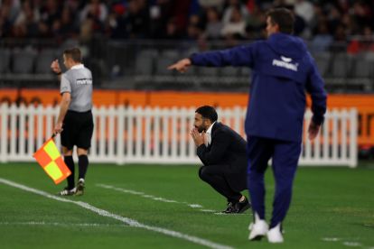 PERTH, AUSTRALIA - AUGUST 05: AC Milan head coach Ruben Amorim looks on during the pre-season match between AC Milan and FC Internazionale at Optus Stadium on August 05, 2026 in Perth, Australia. (Photo by Janelle St Pierre/Getty Images)